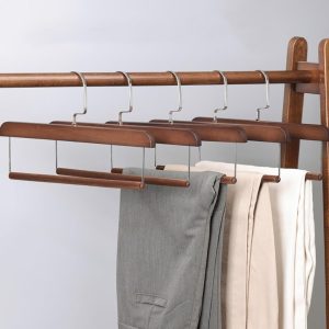10 Solid Wooden Jeans Hangers with Velvet Pant Bar