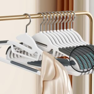 10 Gray Heavy-Duty Plastic Hangers with Fish Mouth Opening
