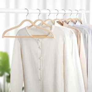 10 Sleek Wooden Hangers with Rubber Grips & Pants Bar