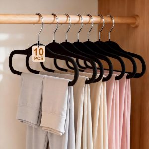 10 Black Thin Velvet Non-Slip Felt Pants Hangers