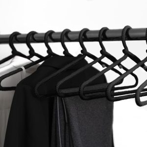 10 Black Fabric Wrapped Premium Hotel Quality Metal Hangers