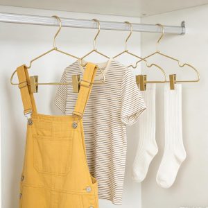 10 Gold Children's Hangers with Clips for Newborn Kids