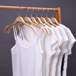 10 Natural Lightweight Wooden Hangers with Soft Stripes
